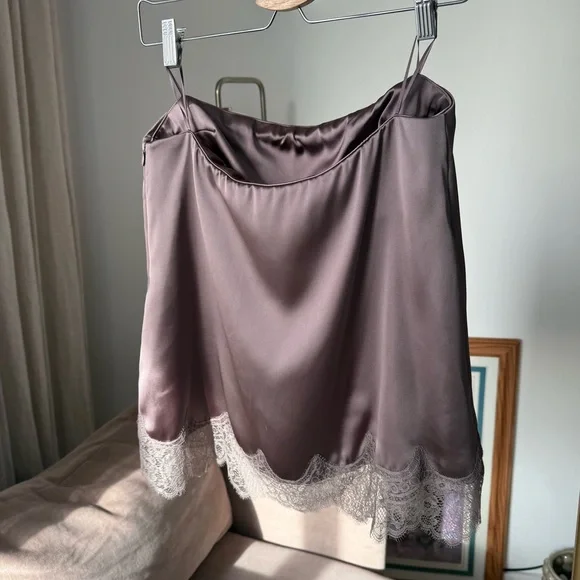 Satin Effect Lace Top, Brown/Taupe, Zara, M, NWT - Picture 6 of 8